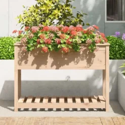 Best Plantekasse med hylde 111,5x54x81 cm massivt fyrretræ - Plantekasse - Plantekasser - Home & Living Plantningsbænke