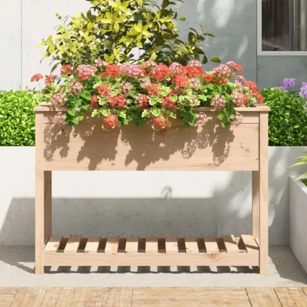 Best Plantekasse med hylde 111,5x54x81 cm massivt fyrretræ - Plantekasse - Plantekasser - Home & Living Plantningsbænke