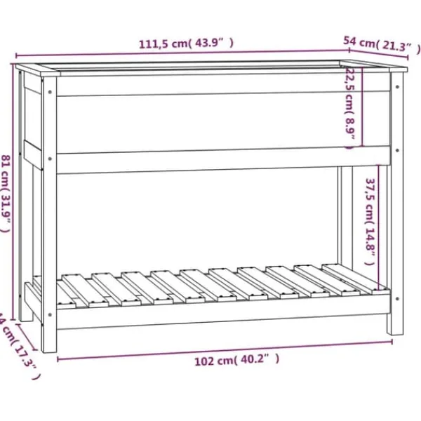 Best Plantekasse med hylde 111,5x54x81 cm massivt fyrretræ - Plantekasse - Plantekasser - Home & Living Plantningsbænke