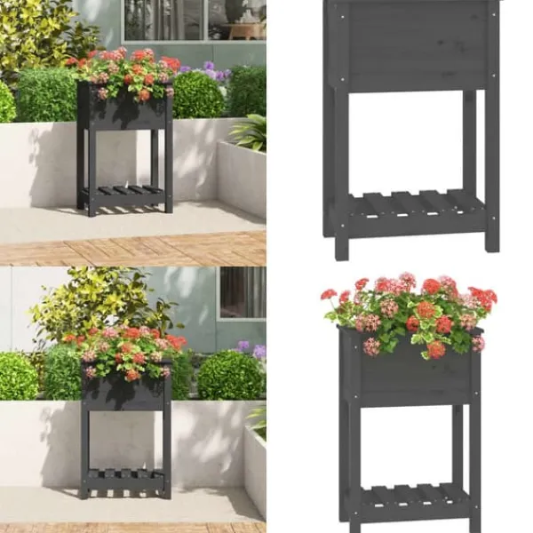 Plantningsbænke^Plantekasse med hylde 54x34,5x81 cm massivt fyrretræ grå - Plantekasse - Plantekasser - Home & Living