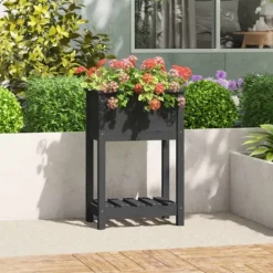 Plantningsbænke^Plantekasse med hylde 54x34,5x81 cm massivt fyrretræ grå - Plantekasse - Plantekasser - Home & Living