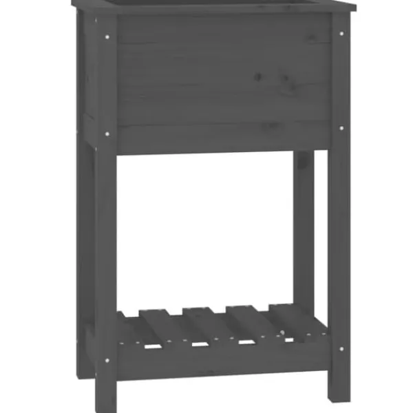 Plantningsbænke^Plantekasse med hylde 54x34,5x81 cm massivt fyrretræ grå - Plantekasse - Plantekasser - Home & Living