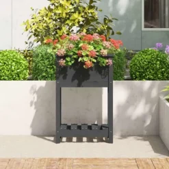 Plantningsbænke^Plantekasse med hylde 54x34,5x81 cm massivt fyrretræ grå - Plantekasse - Plantekasser - Home & Living
