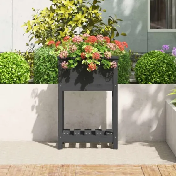 Plantningsbænke^Plantekasse med hylde 54x34,5x81 cm massivt fyrretræ grå - Plantekasse - Plantekasser - Home & Living