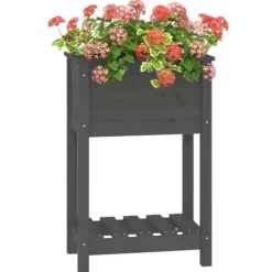Plantningsbænke^Plantekasse med hylde 54x34,5x81 cm massivt fyrretræ grå - Plantekasse - Plantekasser - Home & Living