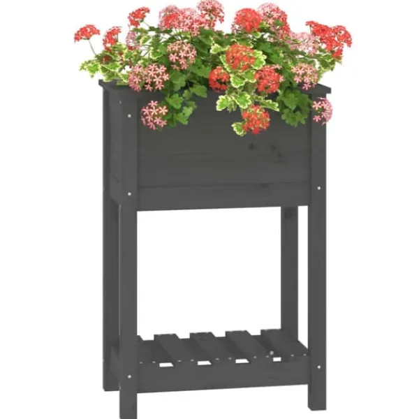 Plantningsbænke^Plantekasse med hylde 54x34,5x81 cm massivt fyrretræ grå - Plantekasse - Plantekasser - Home & Living