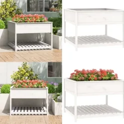Hot Plantekasse med hylde 111,5x111,5x81 cm massivt fyrretræ hvid - Plantekasse - Plantekasser - Home & Living Plantningsbænke