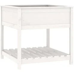 New Plantekasse med hylde 82,5x82,5x81 cm massivt fyrretræ hvid - Plantekasse - Plantekasser - Home & Living Plantningsbænke