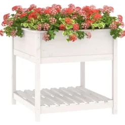 New Plantekasse med hylde 82,5x82,5x81 cm massivt fyrretræ hvid - Plantekasse - Plantekasser - Home & Living Plantningsbænke