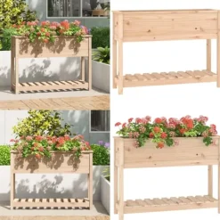 Plantningsbænke^Plantekasse med hylde 111,5x34,5x81 cm massivt fyrretræ - Plantekasse - Plantekasser - Home & Living