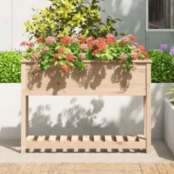Plantningsbænke^Plantekasse med hylde 111,5x34,5x81 cm massivt fyrretræ - Plantekasse - Plantekasser - Home & Living