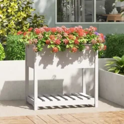 Plantningsbænke^Plantekasse med hylde 82,5x54x81 cm massivt fyrretræ hvid - Plantekasse - Plantekasser - Home & Living
