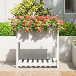 Plantningsbænke^Plantekasse med hylde 82,5x54x81 cm massivt fyrretræ hvid - Plantekasse - Plantekasser - Home & Living