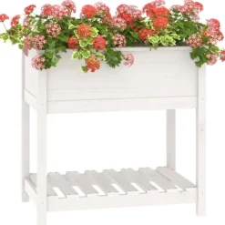 Plantningsbænke^Plantekasse med hylde 82,5x54x81 cm massivt fyrretræ hvid - Plantekasse - Plantekasser - Home & Living