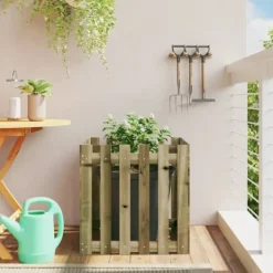 Krukker & Plantebeholdere^Plantekasse med stakitdesign - Imprægneret fyrretræ | Størrelse: 60x60x60 cm