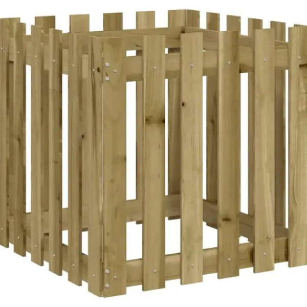 Krukker & Plantebeholdere^Plantekasse med stakitdesign - Imprægneret fyrretræ | Størrelse: 60x60x60 cm