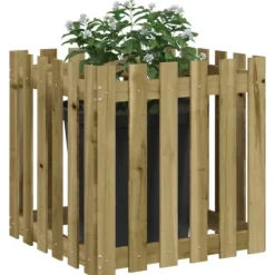 Krukker & Plantebeholdere^Plantekasse med stakitdesign - Imprægneret fyrretræ | Størrelse: 60x60x60 cm