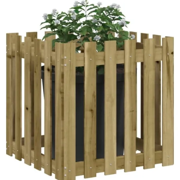Krukker & Plantebeholdere^Plantekasse med stakitdesign - Imprægneret fyrretræ | Størrelse: 60x60x60 cm