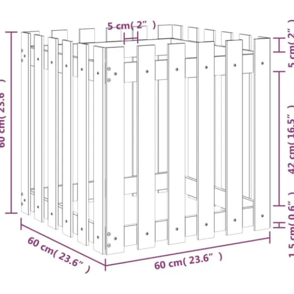 Krukker & Plantebeholdere^Plantekasse med stakitdesign - Imprægneret fyrretræ | Størrelse: 60x60x60 cm