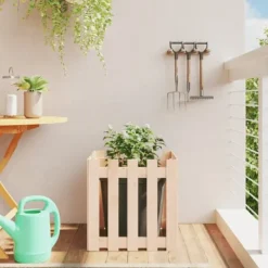 Plantekasse med stakitdesign i massivt fyrretræ | Størrelse: 50x50x50 cm Krukker & Plantebeholdere