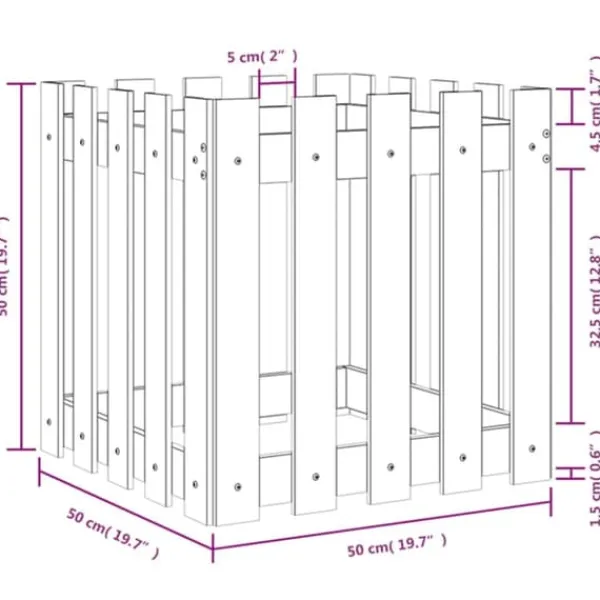 Plantekasse med stakitdesign i massivt fyrretræ | Størrelse: 50x50x50 cm Krukker & Plantebeholdere
