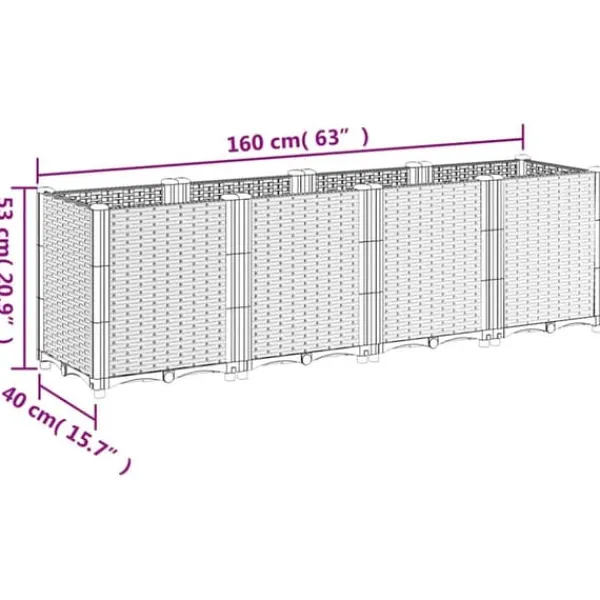 Krukker & Plantebeholdere^Plantekasse til klatreplanter - Slidstærk PP i rattanlook | Størrelse: 160x40x53 cm | Farve: Blågrå