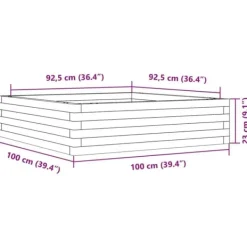 New Plantekasse 100x100 cm - Massivt fyrretræ | Farve: Gyldenbrun | Størrelse: 100x100x23 cm Plantningsbænke