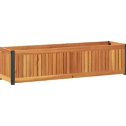 Best Plantekasse 110x30x27,5 cm i massivt akacietræ og stål | Farve: Natural | Størrelse: 110x30x27,5 cm Krukker & Plantebeholdere