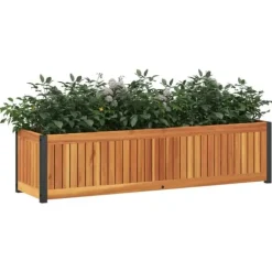 Best Plantekasse 110x30x27,5 cm i massivt akacietræ og stål | Farve: Natural | Størrelse: 110x30x27,5 cm Krukker & Plantebeholdere