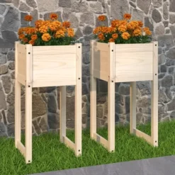 New Plantekasser 2 stk. i massivt fyrretræ - Dekorative og robuste | Størrelse: 40x40x81 cm Plantningsbænke