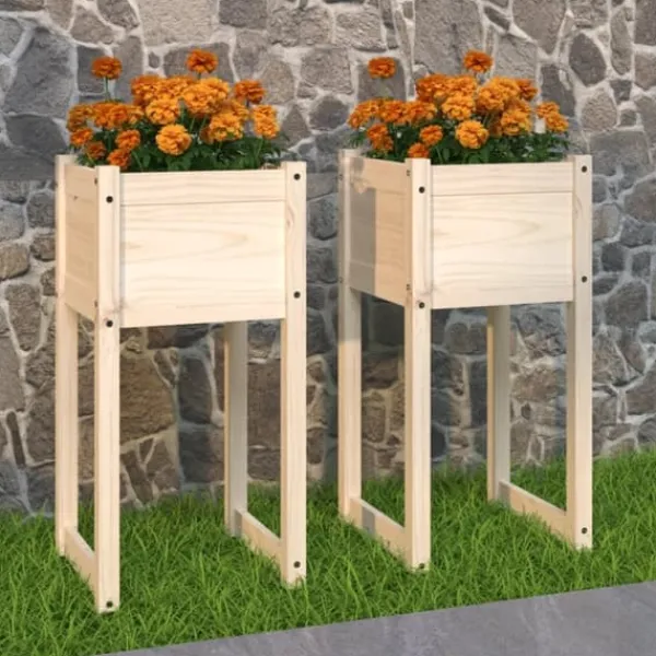 New Plantekasser 2 stk. i massivt fyrretræ - Dekorative og robuste | Størrelse: 40x40x81 cm Plantningsbænke