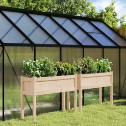 Sale Plantekasser 2 stk. i massivt fyrretræ med ben - Dekorative til haven | Farve: Naturlig træ | Størrelse: 100x40x80 cm Plantningsbænke