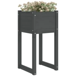 Sale Plantekasser 2 stk. til haven | Massivt fyrretræ | Størrelse: 40x40x81 cm | Farve: Grå Plantningsbænke