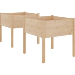 Outlet Plantekasser 2 stk. 70x70x70 cm - Massivt fyrretræ | Farve: Natur | Størrelse: 70x70x70 cm Plantningsbænke