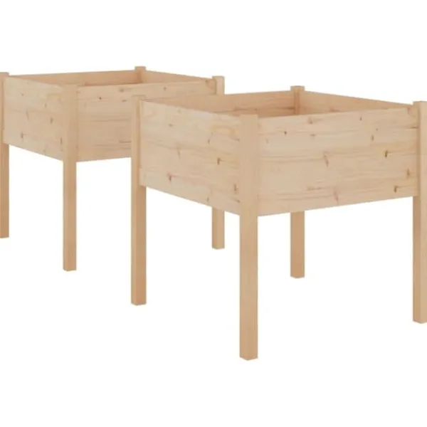 Outlet Plantekasser 2 stk. 70x70x70 cm - Massivt fyrretræ | Farve: Natur | Størrelse: 70x70x70 cm Plantningsbænke