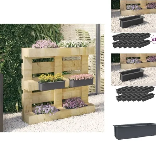 Clearance Plantekrukker - Living blomsterkasser til Euro-paller 12 stk. 36x13,5x9,5 cm PP grå Krukker & Plantebeholdere