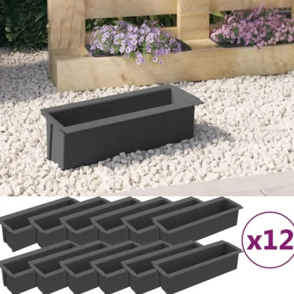 Clearance Plantekrukker - Living blomsterkasser til Euro-paller 12 stk. 36x13,5x9,5 cm PP grå Krukker & Plantebeholdere