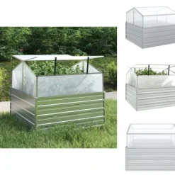 Hot Plantekrukker - Living højbed med drivhus 100x100x85 cm sølvfarvet Drivhus