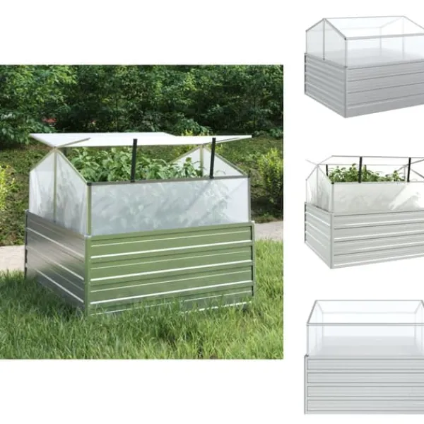 Hot Plantekrukker - Living højbed med drivhus 100x100x85 cm sølvfarvet Drivhus