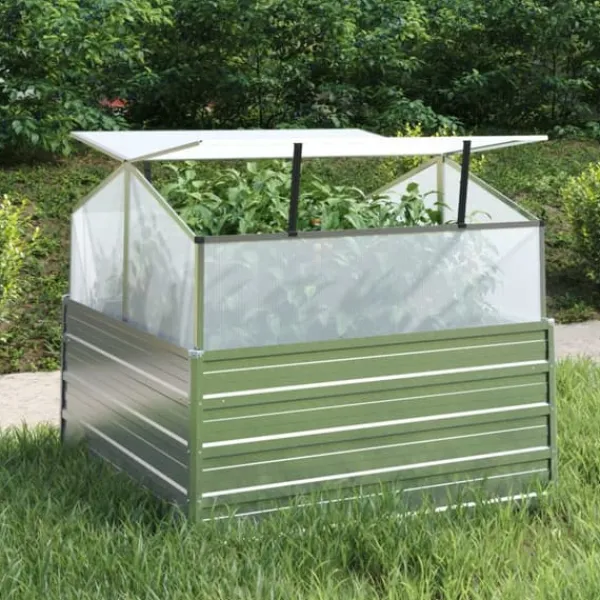 Hot Plantekrukker - Living højbed med drivhus 100x100x85 cm sølvfarvet Drivhus