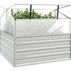 Hot Plantekrukker - Living højbed med drivhus 100x100x85 cm sølvfarvet Drivhus