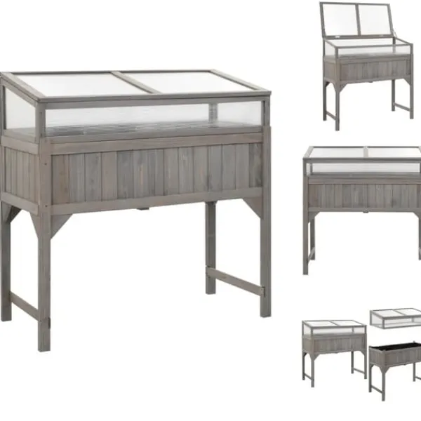 Clearance Plantekrukker - Living højbed med drivhus 110x54x120 cm massivt grantræ Drivhus