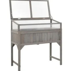 Clearance Plantekrukker - Living højbed med drivhus 110x54x120 cm massivt grantræ Drivhus