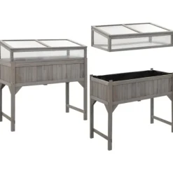 Clearance Plantekrukker - Living højbed med drivhus 110x54x120 cm massivt grantræ Drivhus