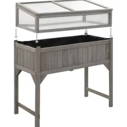 Clearance Plantekrukker - Living højbed med drivhus 110x54x120 cm massivt grantræ Drivhus