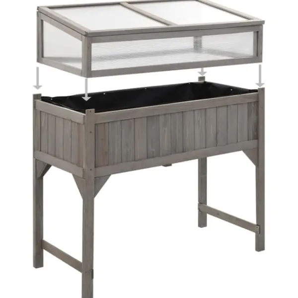 Clearance Plantekrukker - Living højbed med drivhus 110x54x120 cm massivt grantræ Drivhus