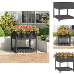 Outlet Plantekrukker - Living plantekasse med hylde 82,5x82,5x81 cm massivt fyrretræ grå Krukker & Plantebeholdere