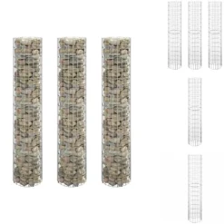 Krukker & Plantebeholdere^Plantekrukker - Living rundt gabion-havebede 3 stk. Ø30x150 cm galvaniseret stål