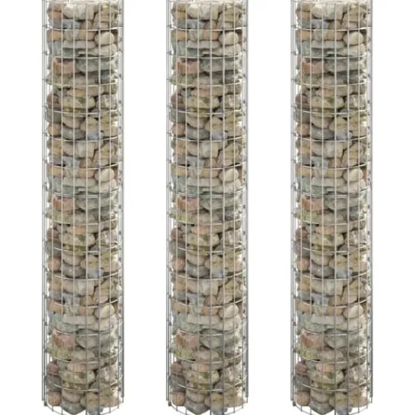 Krukker & Plantebeholdere^Plantekrukker - Living rundt gabion-havebede 3 stk. Ø30x150 cm galvaniseret stål