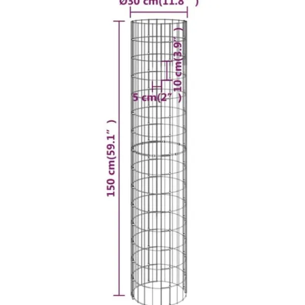 Krukker & Plantebeholdere^Plantekrukker - Living rundt gabion-havebede 3 stk. Ø30x150 cm galvaniseret stål